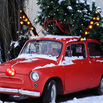 Коледа интериор за кола | Светещи led комплект за носа с Оленьими Рога| Комплект за декориране на автомобилни костюми, авто аксесоари 2
